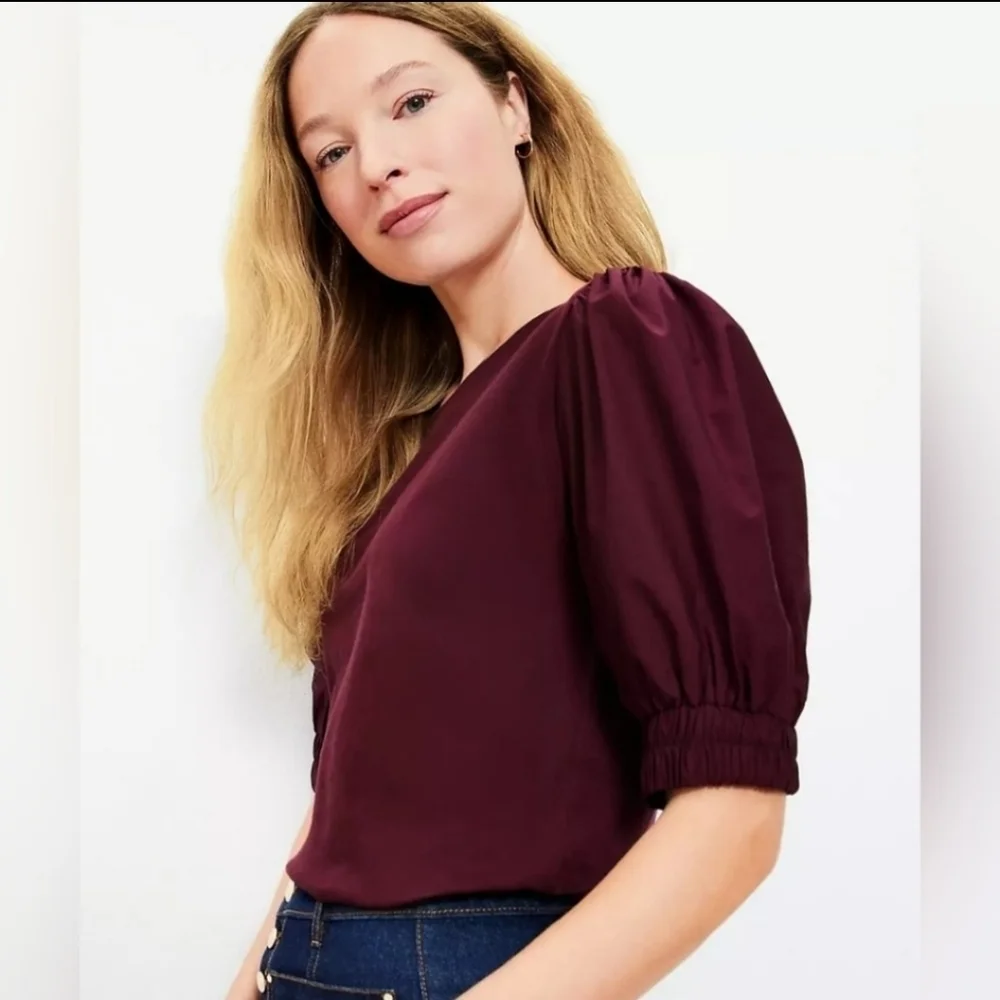 NWT | LOFT | Puff Sleeve Mixed Media Top | Size: Medium | Color: Whisper White